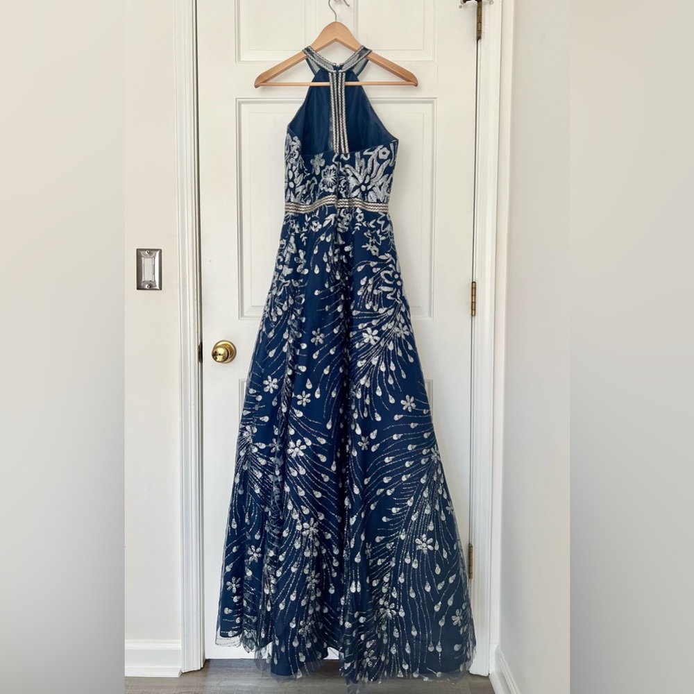 Elizabeth K by GLS Formal Navy Blue Full Length Gown Size Medium Holiday Party - Picture 6 of 13